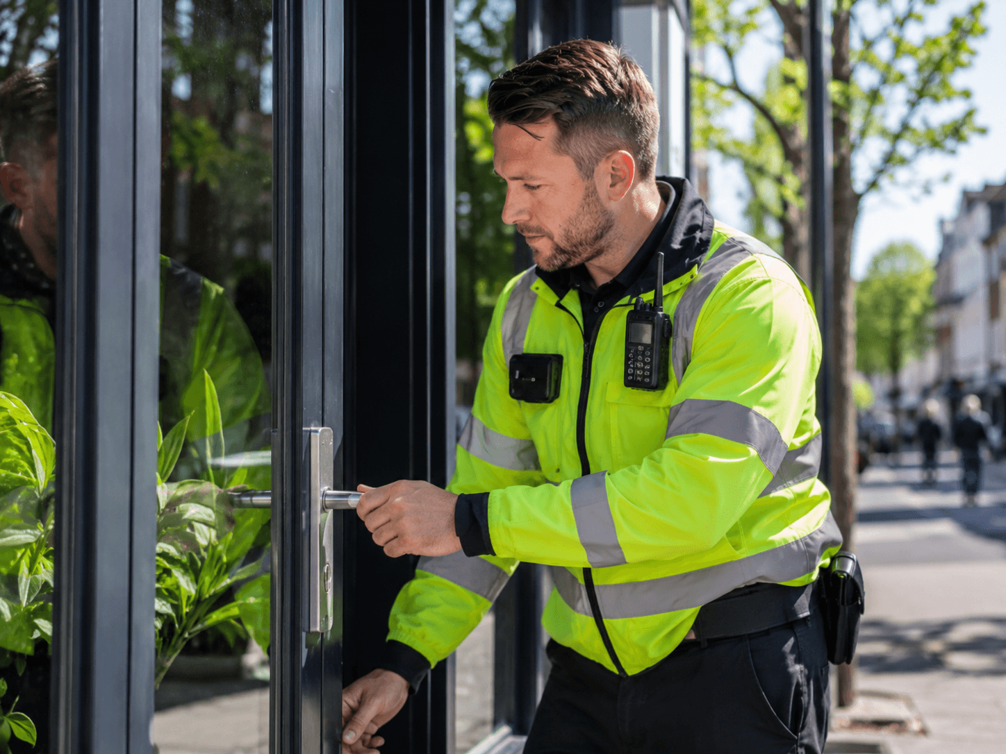 Officer responding to an alarm at night